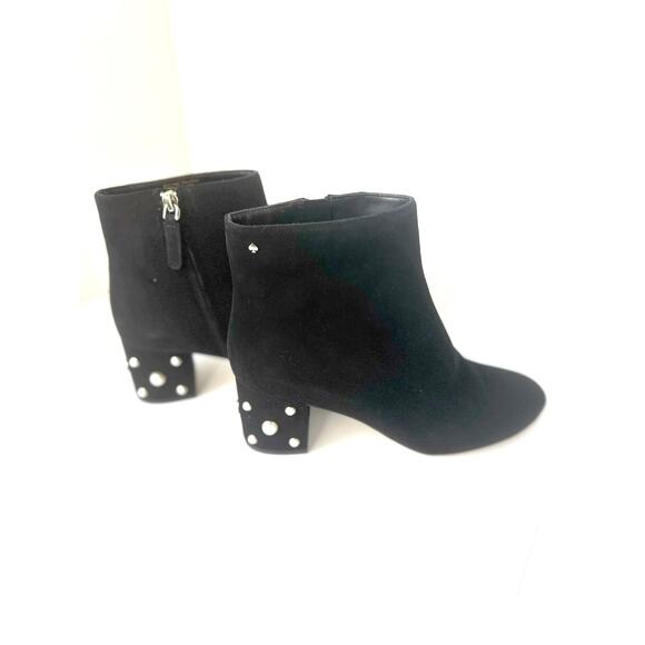 Kate Spade Taraji Faux Pearl Suede Block Heel Booties Black 9 Women Ankle Boots - Picture 11 of 12